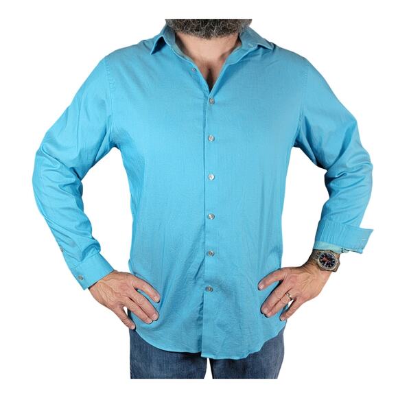 Kenneth Cole Reaction Mens Blue Dress Shirt Large Slim - Picture 1 of 8